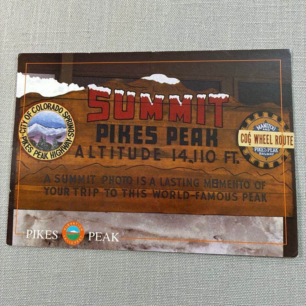 Pikes Peak Colorado Summit Sign 14110 Ft Chrome Postcard Unused